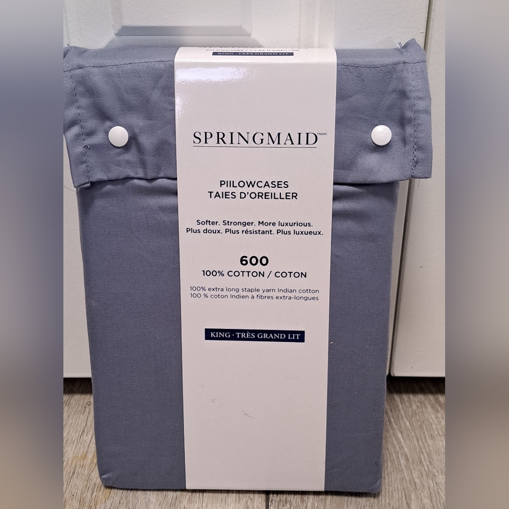 New Springmaid King Size 600 Thread Count 100% Cotton Blue Color Pillowcases